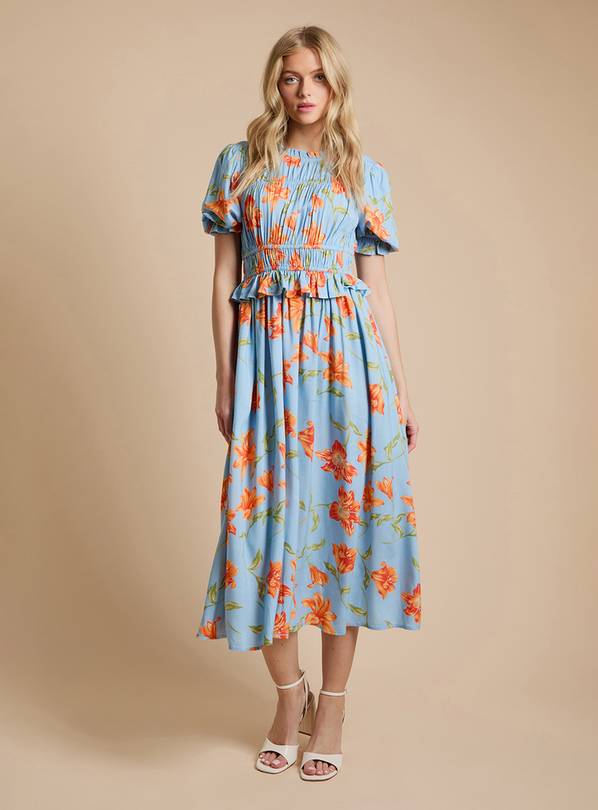 DOROTHY PERKINS Shirred Bodice Frill Midi Dress 10
